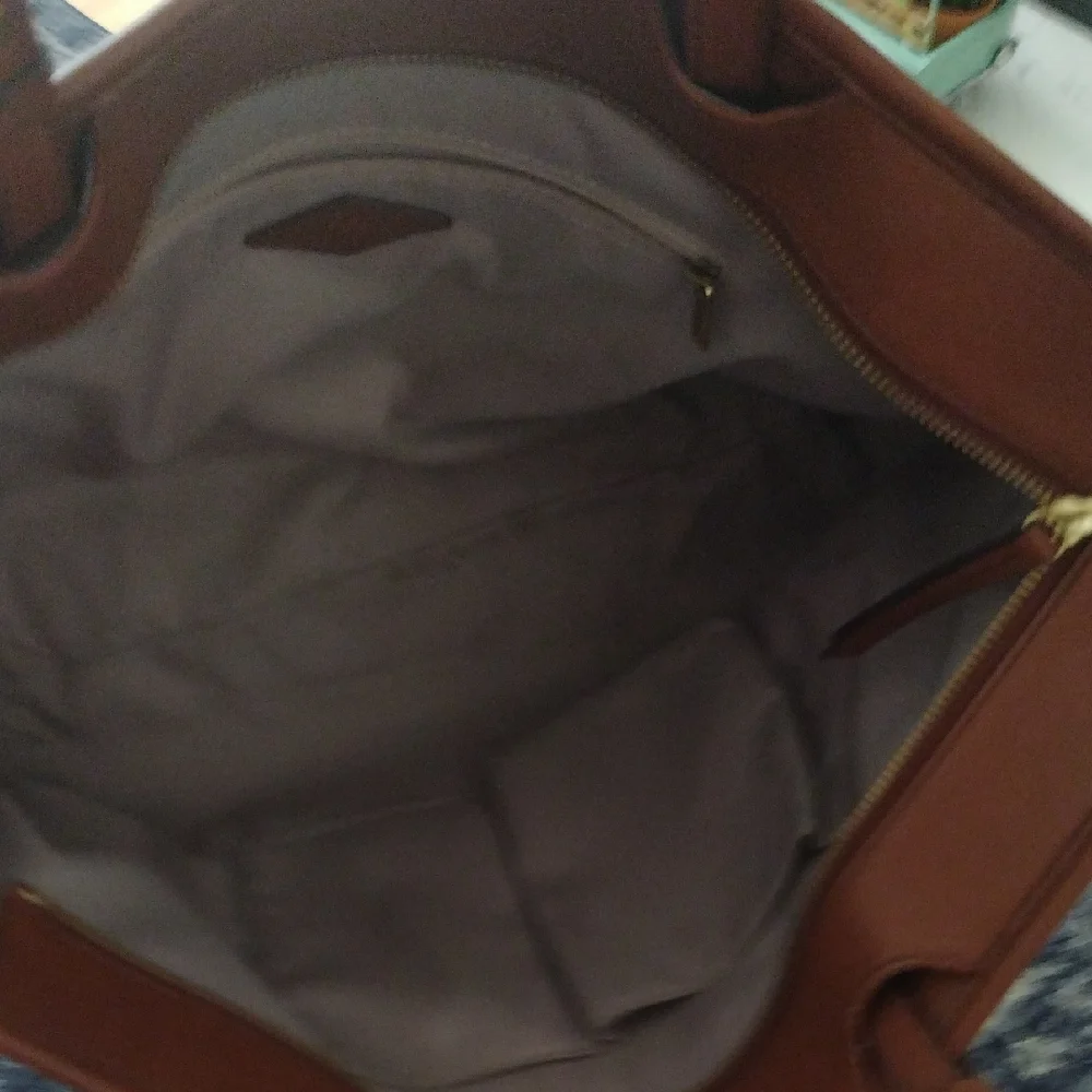 Fossil Brown and Pink Floral Vegan Tote with Brown Leather Accents